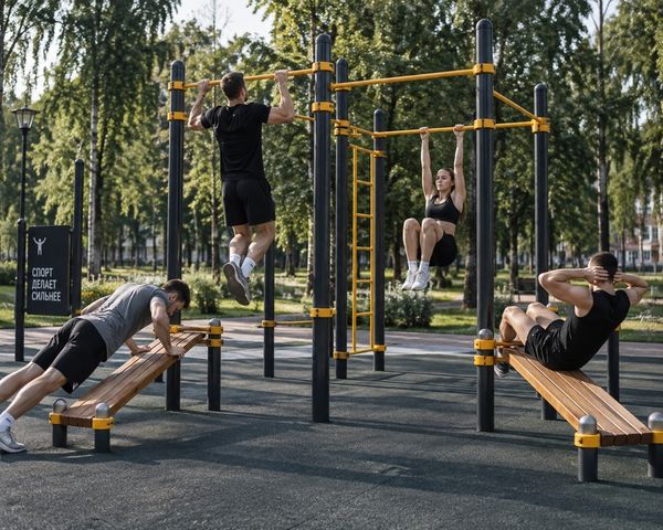 Тренировка на воркаут комплексе от производителя Андромеда Спорт
